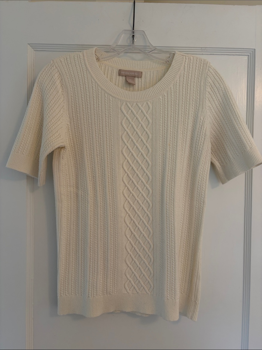 Cream Cable Knit Short Sleeve Crewneck Sweater Banana Republic Women’s M